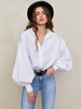 Chemise Pour Femme Blanc Boutons Col Rabattu Décontracté Manches Longues Tops