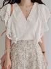 chemise pour femme blanche col en V décontracté manches courtes en polyester