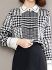 chemise pour femme noir à carreaux col bijou décontracté manches longues hauts en polyester
