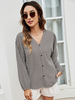 Chemise Pour Femme Noir Boutons Géométriques Surdimensionnés Col En V Décontracté Manches Longues Polyester Tops