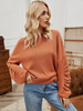 Chemise Pour Femme Oragnge Rouge Surdimensionné Plissé Jewel Neck Casual Manches Longues Coton Tops