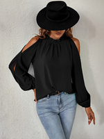 Chemise Pour Femme Rouge Col Rond Décontracté Manches Longues Tops