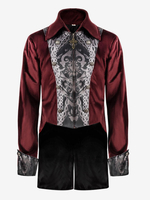 Chemise Rouge Vintage Top Rétro Imprimé Floral Manches Longues Rétro Costumes Pour Homme Déguisement Vintage