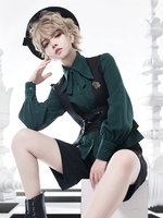 Chemise Steampunk Lolita Blouses Vert Manches Longues Dentelle Lolita Top