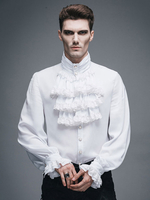Chemise Steampunk Ruffle blanc Costume rétro Vintage Top hommes Déguisements Halloween