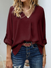 Chemiser Blouse en Mousseline Femme à Col V avec Manches Longues Unicolore Décontracté Blouse Femme