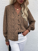 Chemiser Blouse Imprmé en Mousselines à Col V avec Manches Longues Bicolores