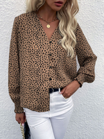 Chemiser Blouse Imprmé en Mousselines à Col V avec Manches Longues Bicolores