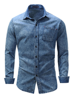 Chemises en denim bleu hommes col rabattu manches longues chemises décontractées surdimensionnées