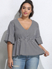 Chemises Grandes Tailles Courts Femme en Mousselines Imprimés à Col V avec Manches Courtes Volantes Coupe Cintrée à Lacets Bas Evasée Bicolores Vêtement Femme Grande Taille