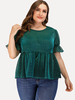 Chemises Grandes Tailles Courts Femme en Paillettes à Col Rond avec Manches Courtes Volantes Coupe Cintrée Elastique Bas Evasée Unicolore Vêtement Femme Grande Taille