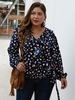 Chemises Grandes Tailles Courts Femme Imprimés en Mousselines à Col V avec Manches Longues Amples avec Volants Bicolores Vêtement Femme Grande Taille