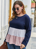 Chemises Grandes Tailles Décontractés Imprimés Femme Court à Col Rond avec Manches Longues Bas Evasée Tricolores Vêtement Femme Grande Taille