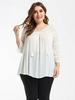 Chemises Grandes Tailles en Mousselines Femme Court à Col V à Lacets avec Manches Longues Bas Evasée Unicolore Vêtement Femme Grande Taille