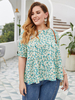 Chemises Grandes Tailles en Mousselines Imprimés Femme Court à Col Rond avec Manches Courtes Bas Evasée Bicolores Vêtement Femme Grande Taille
