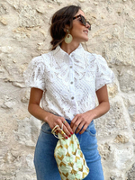 Chemisier à manches bouffantes boutonné élégant"idien décontracté haut pour femme