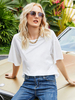 Chemisier blanc pour femme T-shirt oversize en coton à manches longues et col bijou
