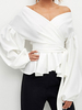 Chemisier blanc pour femmes col bateau manches longues en polyester Tops décontractés