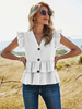 Chemisier blanc pour femmes col rabattu en polyester surdimensionné boutons plissés décontractés hauts sans manches