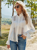 Chemisier blanc pour femmes Polyester col haut surdimensionné décontracté découpé à volants manches longues hauts dété