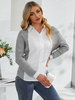 Chemisier Blouse Court Femme à Col Rond avec Manches Longues avec Boutons Bicolores