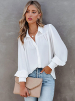 Chemisier Blouse Court Femme avec Manches Longues à Col Revers Unicolore