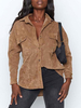 Chemisier Blouse Courte Femme à Col Revers avec Manches Longues avec Boutons Unicolore