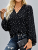 Chemisier Blouse Courte Imprimé à Col V avec Manches Longues Amples Bicolores Chemisier Femme