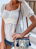Chemisier Blouse Femme à Col Carré avec Manches Courtes Amples Unicolore