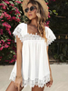 Chemisier Blouse Femme à Col Carré avec Manches Courtes Volantes Bas Evasée Unicolore