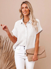 Chemisier Blouse Femme à Col Revers avec Manches Courtes Unicolore
