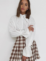 Chemisier Blouse Femme à Col Revers avec Manches Longues Amples à Lacets Unicolore Blouse Femme