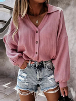 Chemisier Blouse Femme à Col Revers avec Manches Longues avec Boutons Unicolore Blouse Femme