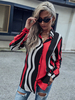Chemisier Blouse Femme à Col Revers avec Manches Longues Tricolores