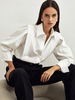 Chemisier Blouse Femme à Col Revers avec Manches Longues Unicolore