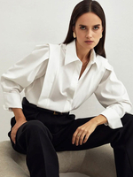 Chemisier Blouse Femme à Col Revers avec Manches Longues Unicolore