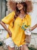 Chemisier Blouse Femme à Col Rond avec Manches Courtes à Lacets Unicolore