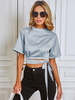 Chemisier Blouse Femme à Col Rond avec Manches Courtes Coupe Cintrée à Lacets Unicolore