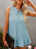 Chemisier Blouse Femme avec Bretelles à Col Rond à Lacets Bas Evasée Unicolore