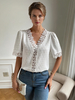 Chemisier Blouse Femme avec Manches Courtes à Col V Unicolore
