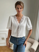 Chemisier Blouse Femme avec Manches Courtes à Col V Unicolore