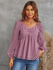 Chemisier Blouse Femme avec Manches Longues Amples Bas Evasée Unicolore