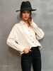 Chemisier Blouse Femme Court à Col Revers avec Manches Longues avec Boutons Unicolore