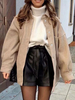 Chemisier Blouse Femme Courte à Col Revers avec Manches Longues avec Poches Unicolore