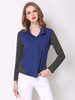 Chemisier Blouse Femme Courte à Col Revers avec Manches Longues Bicolores
