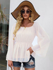 Chemisier Blouse Femme en Mousseline à Col Carré avec Manches Longues Volantes Coupe Cintrée Bas Evasée Unicolore