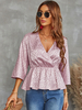 Chemisier Blouse Femme Imprimé avec Manches Longues Volantes à Col V Coupe Cintrée à Lacets