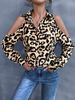 Chemisier Blouse Femme Imprimé Léopard Court avec Manches Longues avec Epaule Dénudée Bicolores