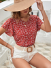 Chemisier Blouse Femme Imprimés à Col V avec Manches Courtes Bicolores