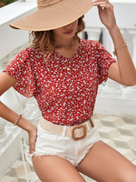 Chemisier Blouse Femme Imprimés à Col V avec Manches Courtes Bicolores